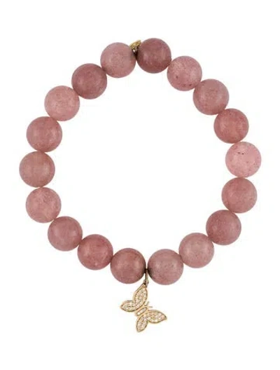 Pre-owned Sydney Evan 14k Sunstone & Diamond Bead Butterfly Bracelet, 6.25" In Multicolor