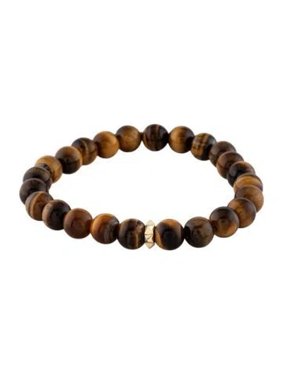 Pre-owned Sydney Evan 14k Tiger's Eye Quartz Bead & Diamond Charm Bracelet, 7" In Multi