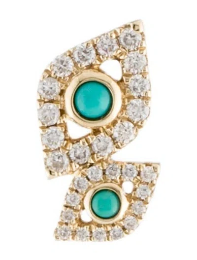 Pre-owned Sydney Evan 14k Turquoise & Diamond Double Evil Eye Single Stud Earring In Multi