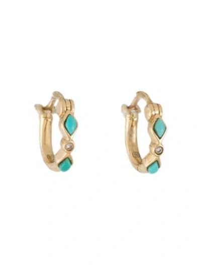 Pre-owned Sydney Evan 14k Turquoise & Diamond Huggie Earrings In Multi
