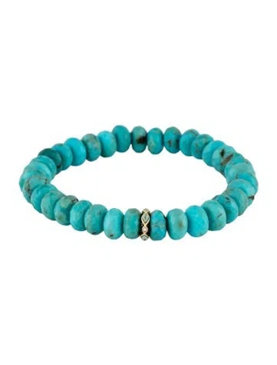Pre-owned Sydney Evan 14k Turquoise & Diamond Rondelle Bead Bracelet, 6.25" In Multicolor