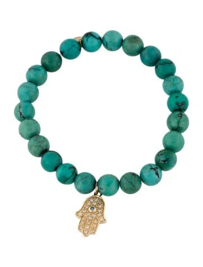 Pre-owned Sydney Evan 14k Turquoise, Sapphire & Diamond Hamsa Bracelet, 6.25", 6.25" In Multi