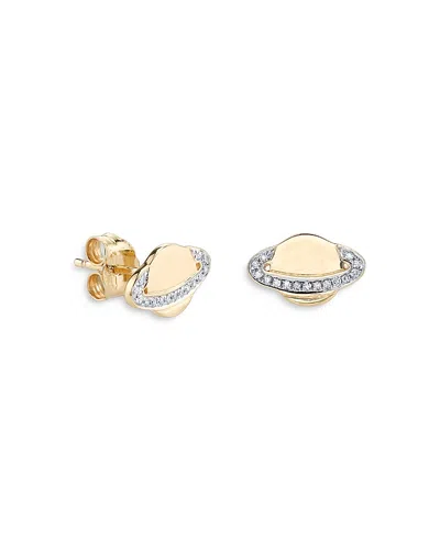 Sydney Evan 14k White & Yellow Gold Diamond Saturn Stud Earrings