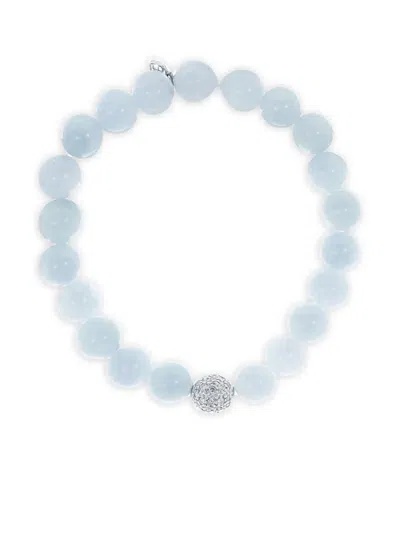 Sydney Evan 14k White Gold Diamond And Aquamarine Bracelet In Gray