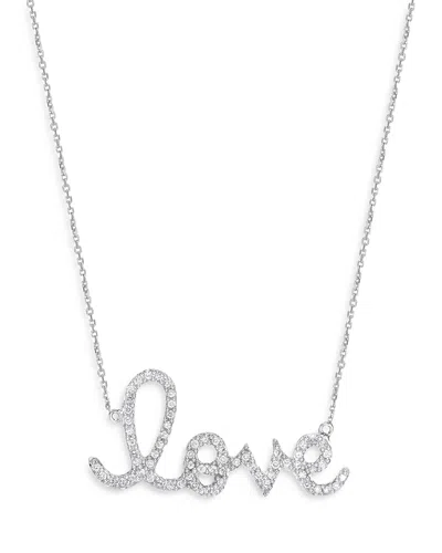 Sydney Evan 14k White Gold Diamond Large Love Script Pendant Necklace, 18 In Metallic