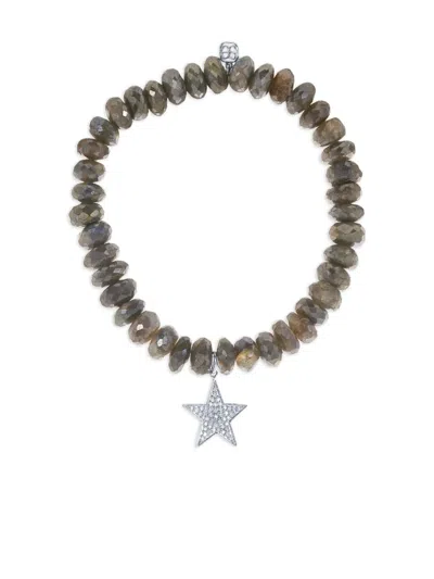 Sydney Evan 14k White Gold Diamonds Labradorite Star Charm Bracelet In Brown