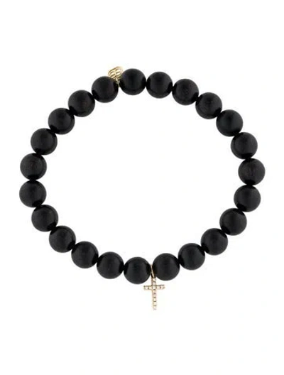 Pre-owned Sydney Evan 14k Wood Bead & Diamond Bracelet, 7.5" In Multi