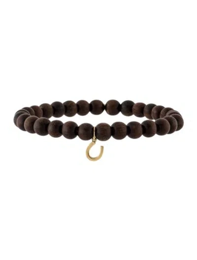 Pre-owned Sydney Evan 14k Wood Bead Horseshoe Bracelet, 6" In Multi