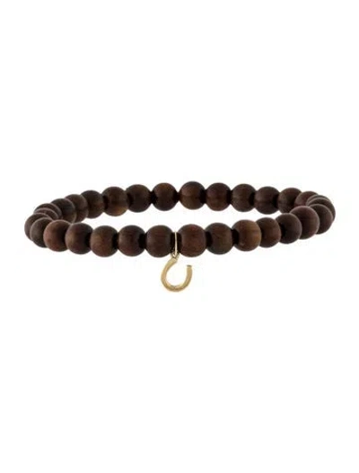Pre-owned Sydney Evan 14k Wood Bead Horseshoe Bracelet, 6.25" In Brown