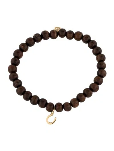 Pre-owned Sydney Evan 14k Wood Bead Horseshoe Bracelet, 6.25" In Multi
