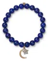 Sydney Evan 14k Yellow & White Gold Lapis Lazuli Beaded Diamond Celestial Charm Stretch Bracelet In Gold/blue