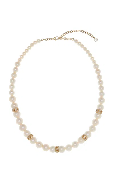 Sydney Evan 14k Yellow Gold 8mm Pave Link Rondelles On 357 Graduated Freshwater Pearls Beaded Necklace Combo