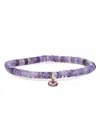 Sydney Evan 14k Yellow Gold Amethyst & Diamond Evil Eye Charm Light Amethyst Heishi Beaded Stretch Bracelet In Purple