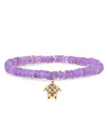 Sydney Evan 14k Yellow Gold Amethyst Turtle Charm Purple Ethiopian Opal Beaded Stretch Bracelet In Multi