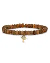 Sydney Evan 14k Yellow Gold Andalusite & Diamond Mushroom Charm Beaded Stretch Bracelet In Brown/gold