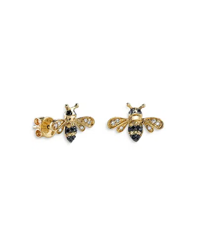 Sydney Evan 14k Yellow Gold Bee Stud Earring In Black/gold