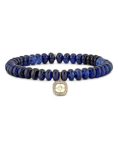 Sydney Evan 14k Yellow Gold Blue Sapphire Bead & Diamond Starburst Charm Bracelet