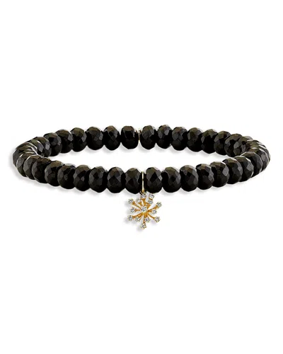 Sydney Evan 14k Yellow Gold Burst Diamond & Black Spinel Flower Charm Bracelet