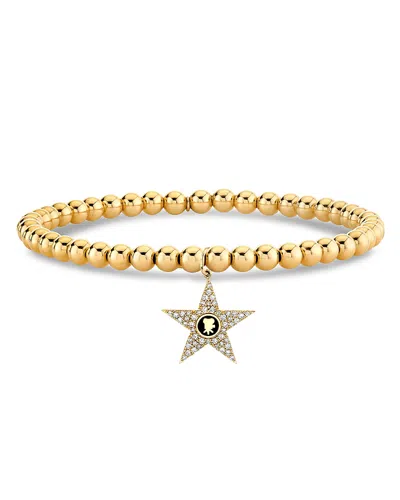 Sydney Evan 14k Yellow Gold California Diamond Hollywood Star & Polished Bead Charm Stretch Bracelet - Exclusive