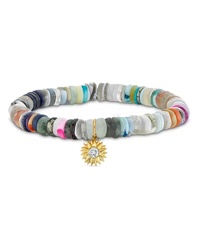 Sydney Evan 14k Yellow Gold California Rainbow Heishi & Diamond Solar Charm Stretch Bracelet - Exclusive In Multi