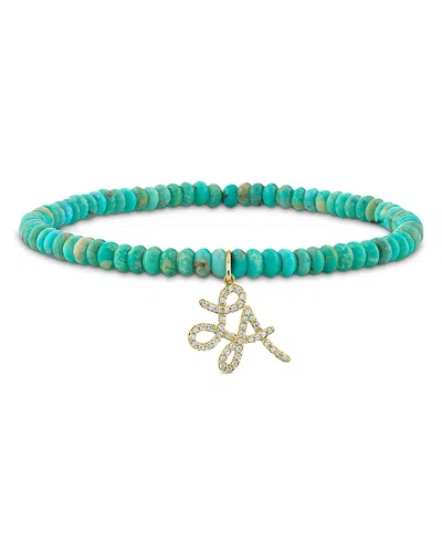 Sydney Evan 14k Yellow Gold California Turquoise & Diamond La Charm Stretch Bracelet - Exclusive In Green