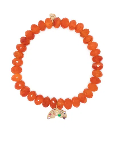Sydney Evan 14k Yellow Gold Rainbow Charm Carnelian Bracelet In Orange