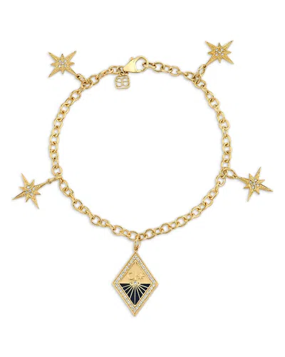 Sydney Evan 14k Yellow Gold Celestial Diamond Multi Starburst And Sundial Medallion Charm Bracelet