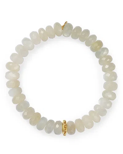 Sydney Evan 14k Yellow Gold Champagne Chalcedony Faceted Rondelle Beaded Stretch Bracelet In Multi