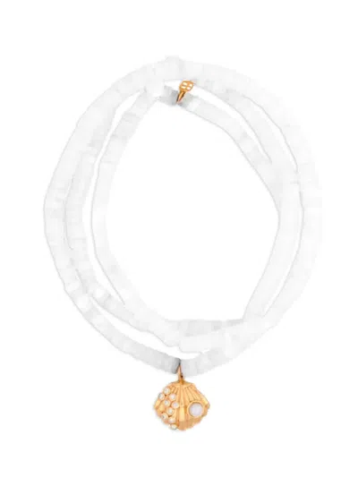 Sydney Evan 14k Yellow Gold Clam Shell Pearl And Diamond Bracelet In White