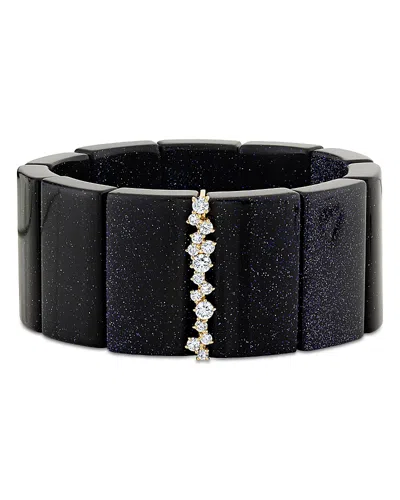 Sydney Evan 14k Yellow Gold Cocktail Diamond & Blue Goldstone Bracelet In Black