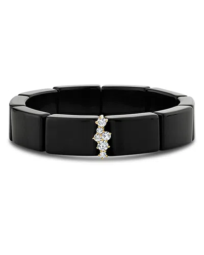 Sydney Evan 14k Yellow Gold Cocktail Diamond & Square Bead Onyx Bracelet In Black