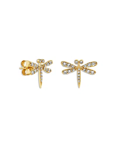 Sydney Evan 14k Yellow Gold Core Diamond Dragonfly Stud Earrings