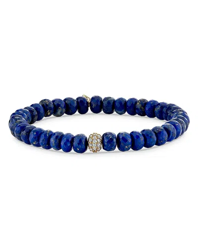 Sydney Evan 14k Yellow Gold Core Lapis Lazuli & Diamond Beaded Bracelet In Blue