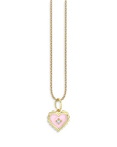 Sydney Evan 14k Yellow Gold Diamond Accent Pink Enamel Heart Pendant Necklace, 18