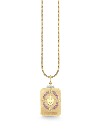 Sydney Evan 14k Yellow Gold Diamond & Amethyst Fortune Tarot Card Pendant Necklace, 16