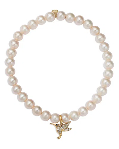 Sydney Evan 14k Yellow Gold Diamond & Emerald Hummingbird Charm Beaded Bracelet In Neutral