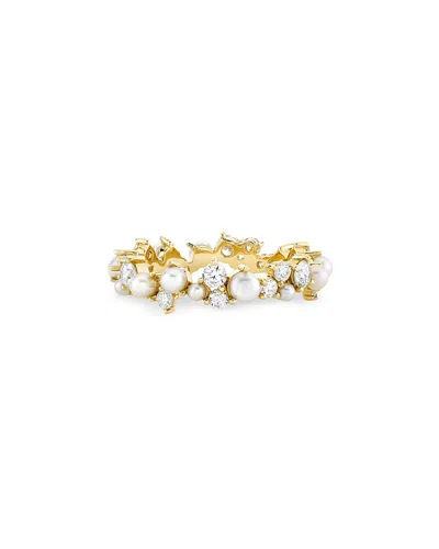 Sydney Evan 14k Yellow Gold Diamond & Freshwater Pearl Cocktail Eternity Ring