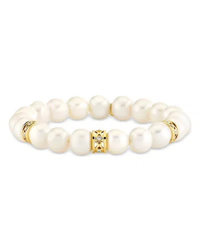 Sydney Evan 14k Yellow Gold Diamond & Freshwater Pearl Rondelle Beaded Bracelet In White
