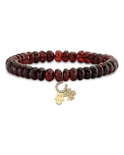 Sydney Evan 14k Yellow Gold Diamond & Garnet Luck & Protection Charm Beaded Bracelet In Burgundy