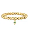 Sydney Evan 14k Yellow Gold Diamond & Malachite Art Deco Charm Stretch Bracelet In Gold/green