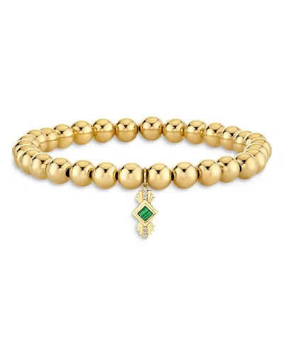 Sydney Evan 14k Yellow Gold Diamond & Malachite Art Deco Charm Stretch Bracelet