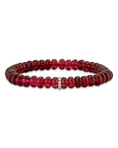 Sydney Evan 14k Yellow Gold Diamond & Rhodolite Cocktail Eternity Beaded Bracelet In Red