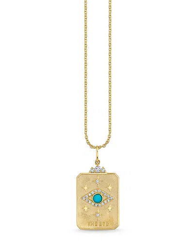 Sydney Evan 14k Yellow Gold Diamond & Turquoise Eye Tarot Card Pendant Necklace, 16