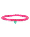 Sydney Evan 14k Yellow Gold Diamond & Turquoise Heart Charm Hot Pink Ethiopian Bead Stretch Bracelet In Pink