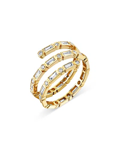 Sydney Evan 14k Yellow Gold Diamond Baguette & Round Bezel Coil Ring