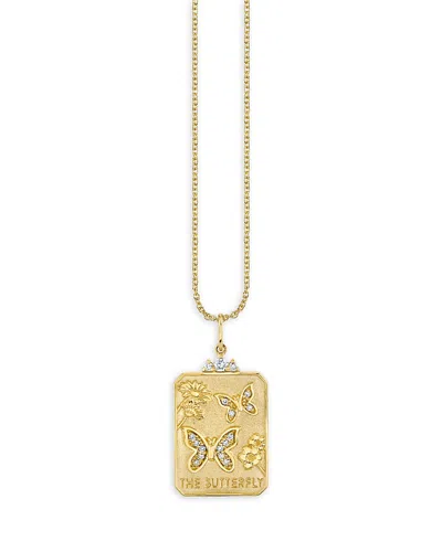 Sydney Evan 14k Yellow Gold Diamond Butterfly Tarot Card Pendant Necklace, 16
