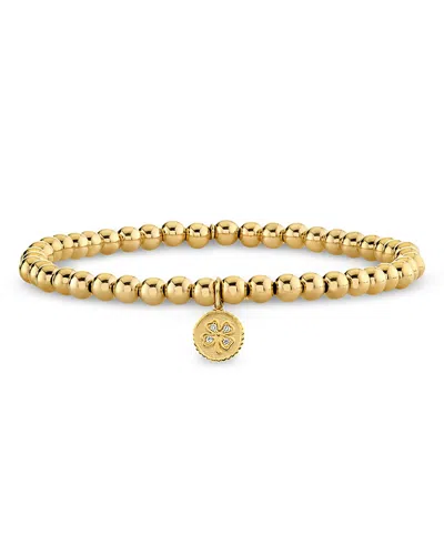 Sydney Evan 14k Yellow Gold Diamond Clover Charm Beaded Stretch Bracelet