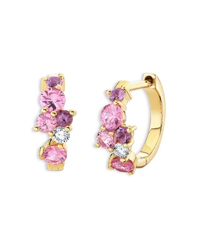 Sydney Evan 14k Yellow Gold Diamond Cluster Huggie Hoop Earrings In Pink/gold
