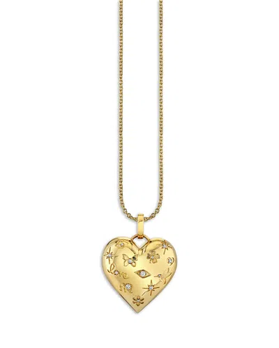 Sydney Evan 14k Yellow Gold Diamond Embossed Icon Puffed Heart Charm Necklace, 22-24