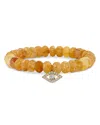 Sydney Evan 14k Yellow Gold Diamond Evil Eye Orange Quartz Bead Stretch Bracelet